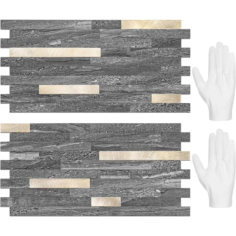 20 Láminas de Azulejos Adhesivos para Salpicaderos — Pegatinas para Azulejos y Revestimientos Autoadhesivos para Cocinas y Baños — Diseño Blanco Volakas con Detalles Metálicos Plateados (PVC)