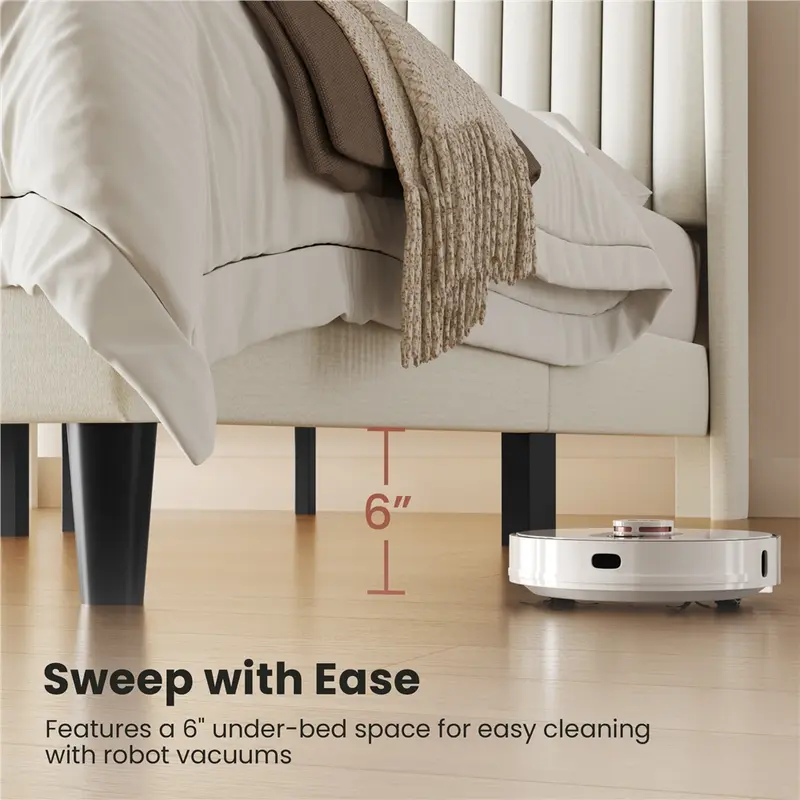 Yaheetech Linen Fabric /Velvet Upholstered Bed Frame Full/Queen/King with Wooden Slat Support, No Box Spring Needed, Durable Construction, Easy Assembly Furniture Bedroom Beige Headboard