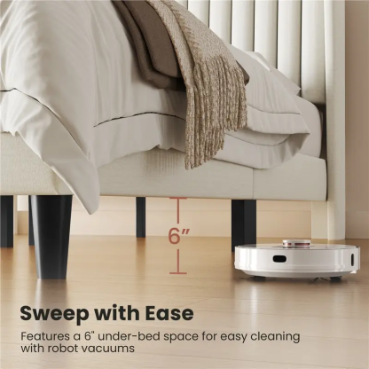 Yaheetech Linen Fabric /Velvet Upholstered Bed Frame Full/Queen/King with Wooden Slat Support, No Box Spring Needed, Durable Construction, Easy Assembly Furniture Bedroom Beige Headboard