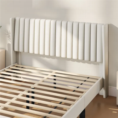 Yaheetech Linen Fabric /Velvet Upholstered Bed Frame Full/Queen/King with Wooden Slat Support, No Box Spring Needed, Durable Construction, Easy Assembly Furniture Bedroom Beige Headboard