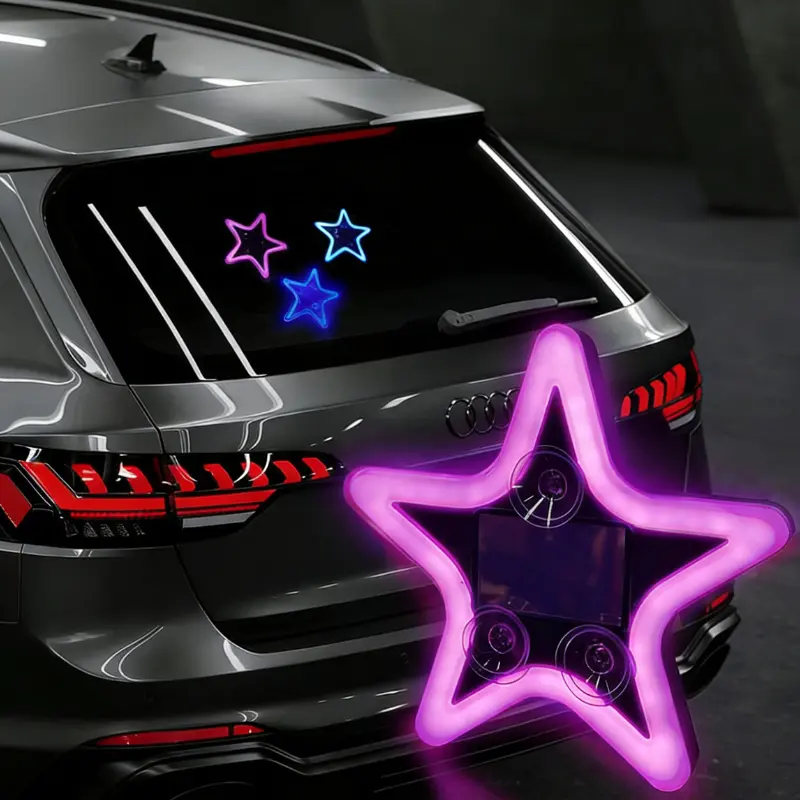 Luz de neón LED solar para pilar C con forma de corazón — Decoración interior de automóvil ecológica e inalámbrica (9,57 mm x 8,42 mm x 15,36 mm) — Diseño moderno y elegante