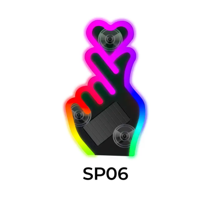 Luz de neón LED solar para pilar C con forma de corazón — Decoración interior de automóvil ecológica e inalámbrica (9,57 mm x 8,42 mm x 15,36 mm) — Diseño moderno y elegante