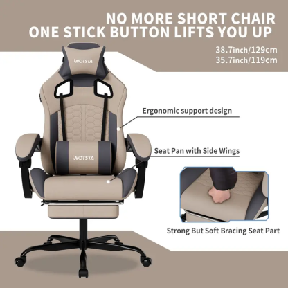 Silla de oficina y gaming, equipada con un cómodo soporte lumbar de espuma viscoelástica y reposacabezas; el respaldo de la silla puede ajustarse a un ángulo de inclinación de 90° a 135°. Silla de trabajo ergonómica, giratoria, con ruedas y respaldo de ma