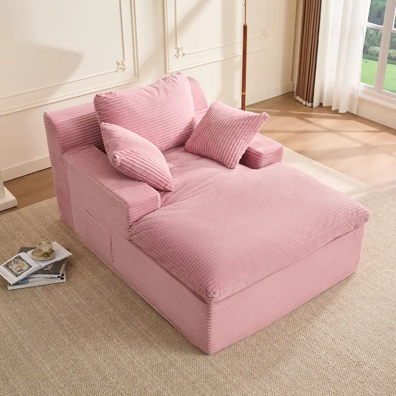 AFUSON 62" Oversized Boneless Chaise Lounge Chair, Extra Cloud Layer, Convertible Sleeper Sofa Couch with Removable Pillows & Side Pockets, Corduroy Upholstered Sofa Bed with Armrests for Living Room,sofa bed,Camel,couch bed,bean bag chair,couches