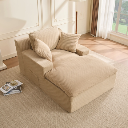 AFUSON 62" Oversized Boneless Chaise Lounge Chair, Extra Cloud Layer, Convertible Sleeper Sofa Couch with Removable Pillows & Side Pockets, Corduroy Upholstered Sofa Bed with Armrests for Living Room,sofa bed,Camel,couch bed,bean bag chair,couches