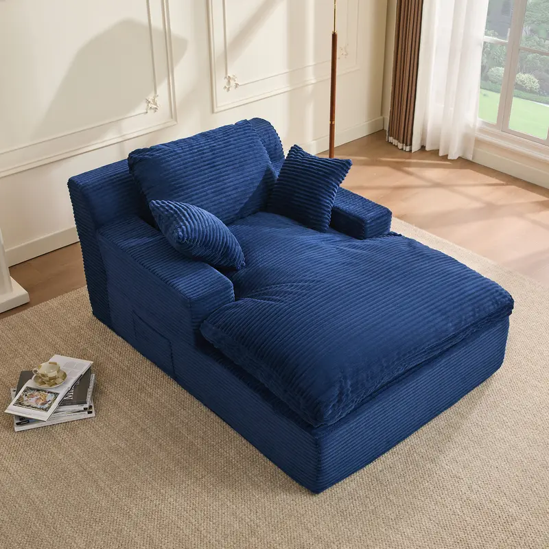 AFUSON 62" Oversized Boneless Chaise Lounge Chair, Extra Cloud Layer, Convertible Sleeper Sofa Couch with Removable Pillows & Side Pockets, Corduroy Upholstered Sofa Bed with Armrests for Living Room,sofa bed,Camel,couch bed,bean bag chair,couches