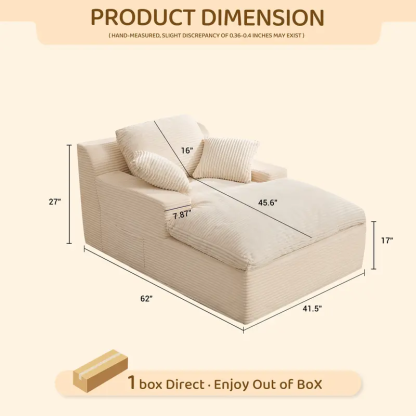 AFUSON 62" Oversized Boneless Chaise Lounge Chair, Extra Cloud Layer, Convertible Sleeper Sofa Couch with Removable Pillows & Side Pockets, Corduroy Upholstered Sofa Bed with Armrests for Living Room,sofa bed,Camel,couch bed,bean bag chair,couches