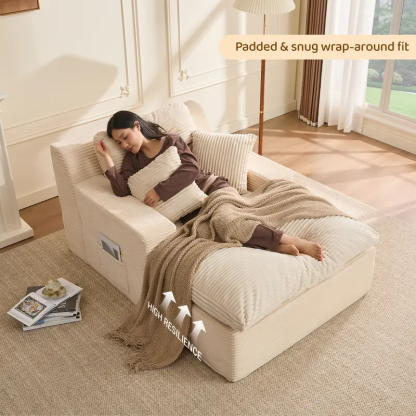 AFUSON 62" Oversized Boneless Chaise Lounge Chair, Extra Cloud Layer, Convertible Sleeper Sofa Couch with Removable Pillows & Side Pockets, Corduroy Upholstered Sofa Bed with Armrests for Living Room,sofa bed,Camel,couch bed,bean bag chair,couches