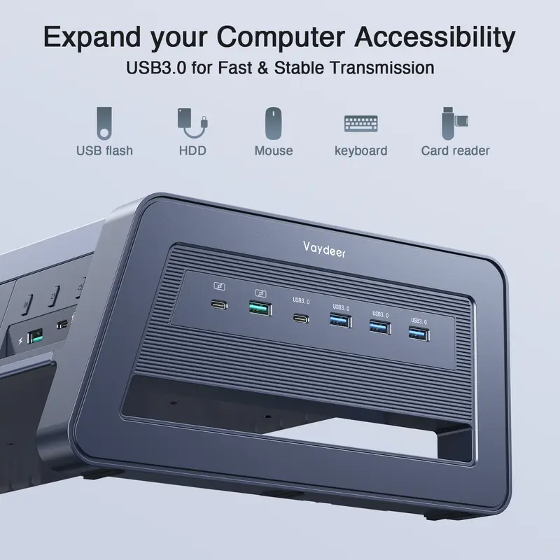 Soporte metálico elevador para dos monitores con 8 puertos USB, base de carga inalámbrica y tira de luz LED; organizador de escritorio con 2 cajones para PC e iMac (39,3 pulgadas)