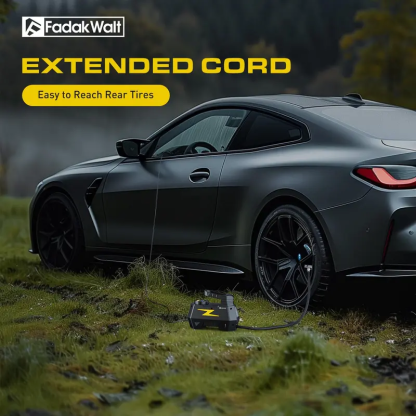 Inflador de neumáticos y compresor de aire portátil — DC 12V, pantalla LED y manómetro de 150 PSI — Para neumáticos de automóviles, motocicletas, bicicletas y balones — Diseño seguro, fiable y compacto.