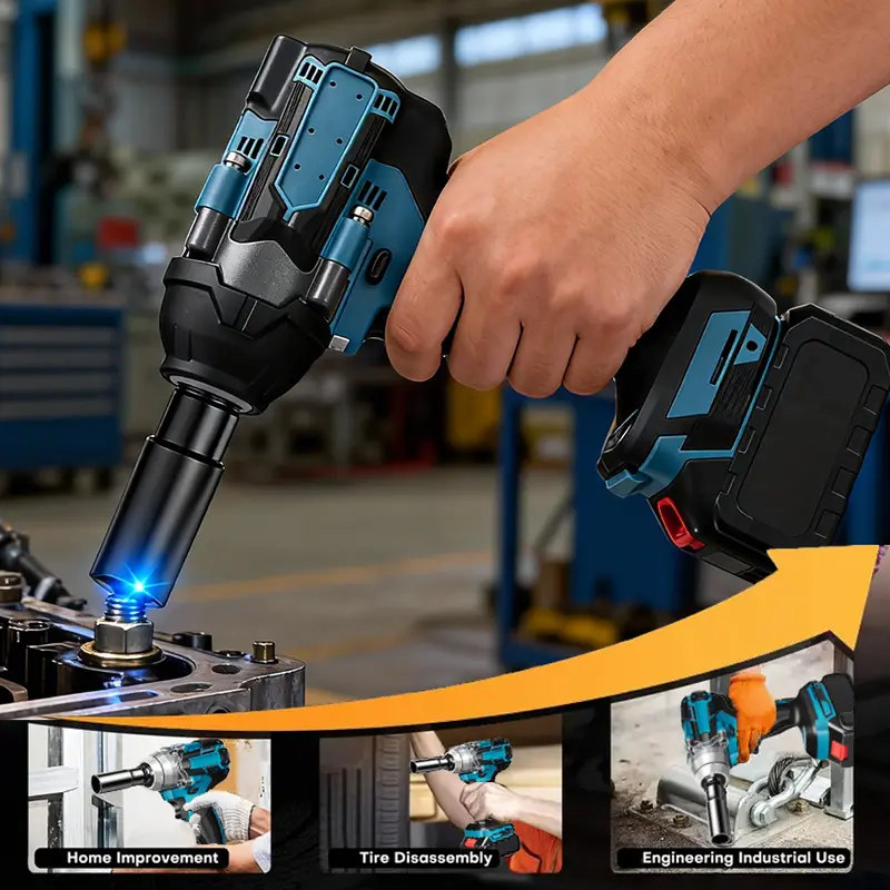 Llave de impacto inalámbrica de 750 N·m, pistola de impacto inalámbrica totalmente metálica con 2 baterías de 3.0 Ah, llave de impacto eléctrica 3 en 1 con 5 vasos, llave de impacto de 1/2 pulgada de alto par.