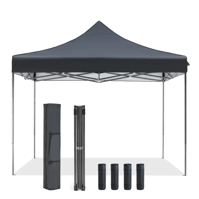 Carpa Plegable 10x10, Cenador de Exterior de Montaje Rápido con Techo Ventilado y Bolsa con Ruedas — Blanco