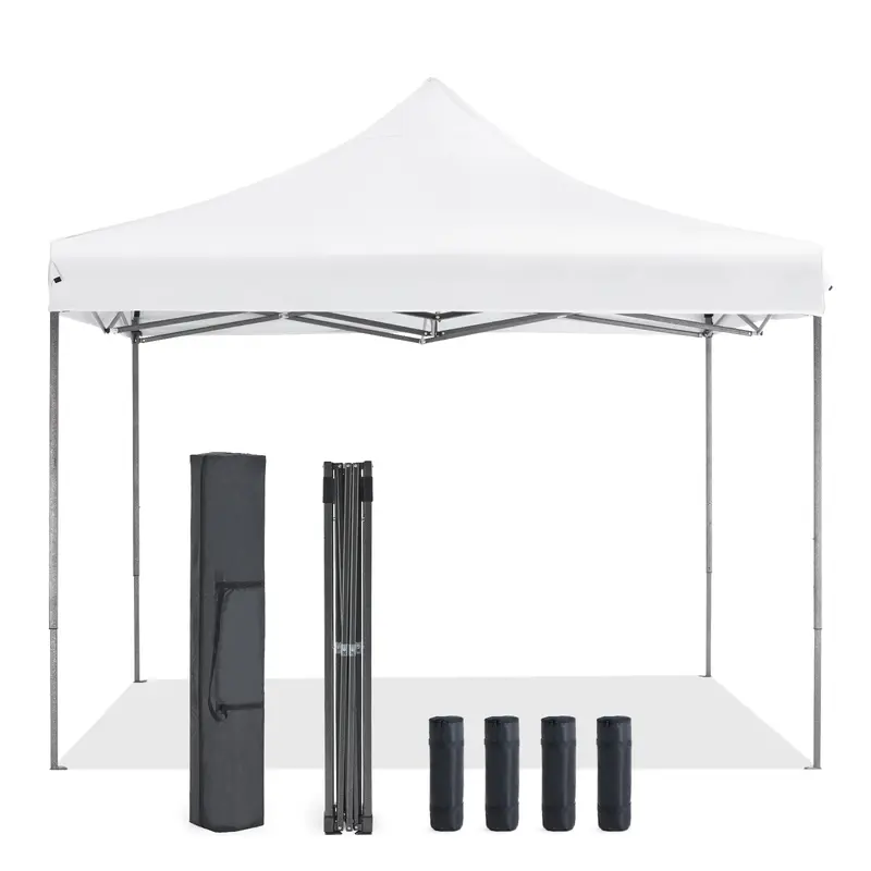Carpa Plegable 10x10, Cenador de Exterior de Montaje Rápido con Techo Ventilado y Bolsa con Ruedas — Blanco