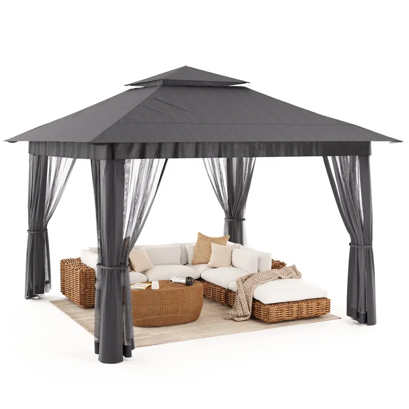 Gizoon Carpa Gazebo Plegable de 11x11 pies con Mosquitera, Gazebo de Montaje Instantáneo, Carpa para Fiestas con Bolsa de Transporte con Ruedas, Toldo Plegable para Fiestas, Patios, Jardines y Terrazas — Gris