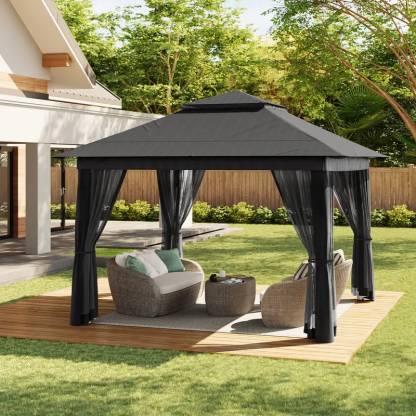 Gizoon Carpa Gazebo Plegable de 11x11 pies con Mosquitera, Gazebo de Montaje Instantáneo, Carpa para Fiestas con Bolsa de Transporte con Ruedas, Toldo Plegable para Fiestas, Patios, Jardines y Terrazas — Gris