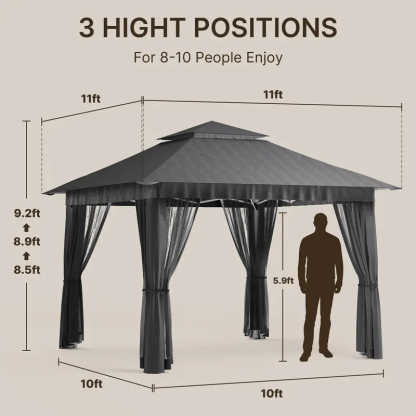 Gizoon Carpa Gazebo Plegable de 11x11 pies con Mosquitera, Gazebo de Montaje Instantáneo, Carpa para Fiestas con Bolsa de Transporte con Ruedas, Toldo Plegable para Fiestas, Patios, Jardines y Terrazas — Gris