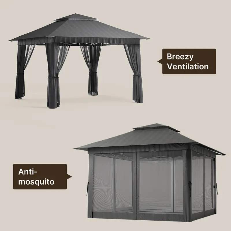 Gizoon Carpa Gazebo Plegable de 11x11 pies con Mosquitera, Gazebo de Montaje Instantáneo, Carpa para Fiestas con Bolsa de Transporte con Ruedas, Toldo Plegable para Fiestas, Patios, Jardines y Terrazas — Gris