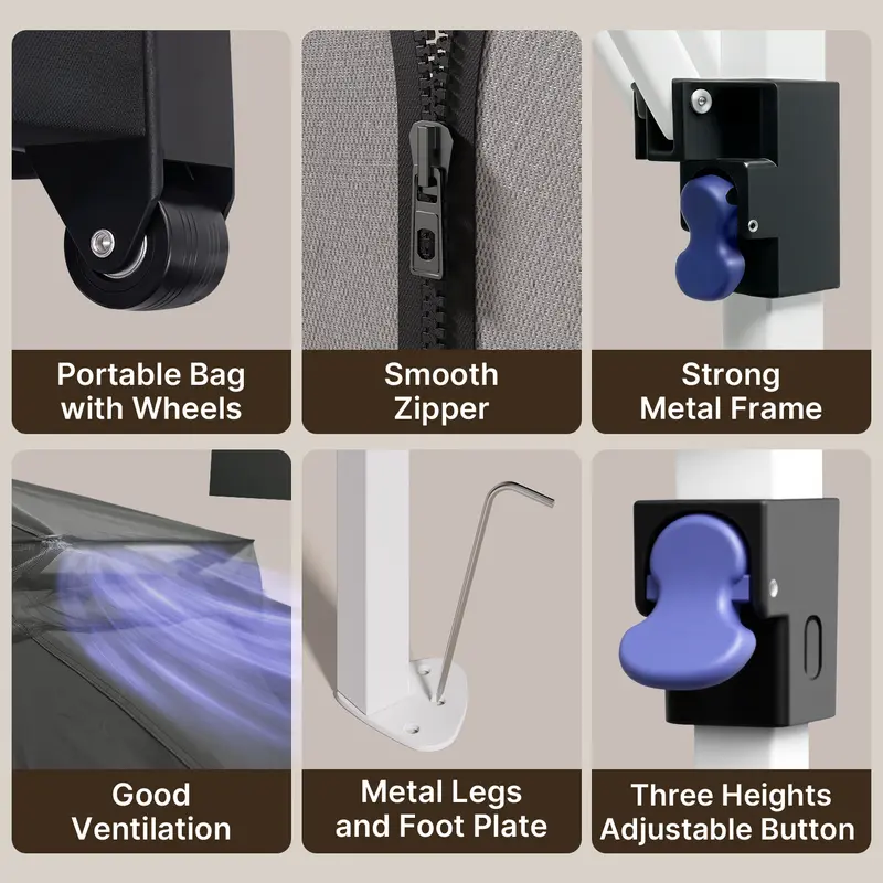 Gizoon Carpa Gazebo Plegable de 11x11 pies con Mosquitera, Gazebo de Montaje Instantáneo, Carpa para Fiestas con Bolsa de Transporte con Ruedas, Toldo Plegable para Fiestas, Patios, Jardines y Terrazas — Gris