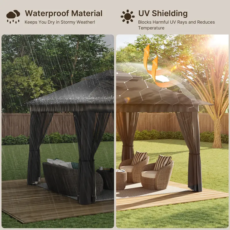 Gizoon Carpa Gazebo Plegable de 11x11 pies con Mosquitera, Gazebo de Montaje Instantáneo, Carpa para Fiestas con Bolsa de Transporte con Ruedas, Toldo Plegable para Fiestas, Patios, Jardines y Terrazas — Gris
