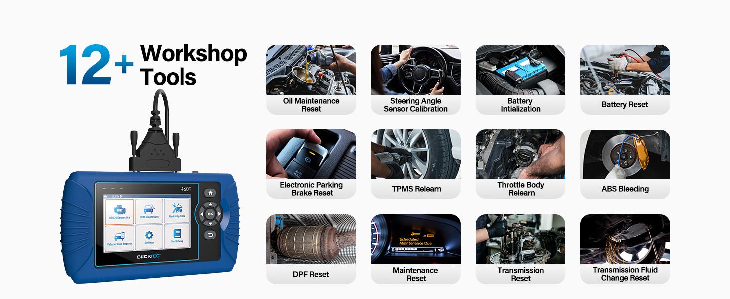 BLCKTEC 460T OBD2 Scanner with 12 Reset Services, scan Engine/ABS/SRS/Transmission, Oil/TPMS/EPB/SAS/DPF Reset, ABS Bleeding, Auto VIN, Free updates