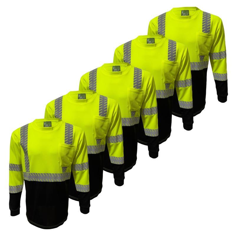PAQUETE DE 5 CAMISAS CLASE III Camisa de seguridad reflectante de alta visibilidad con bolsillo izquierdo y reflector de transferencia de calor