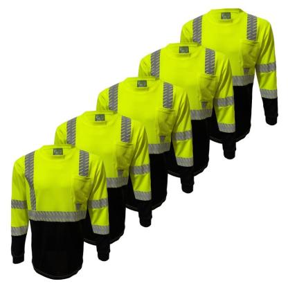 PAQUETE DE 5 CAMISAS CLASE III Camisa de seguridad reflectante de alta visibilidad con bolsillo izquierdo y reflector de transferencia de calor