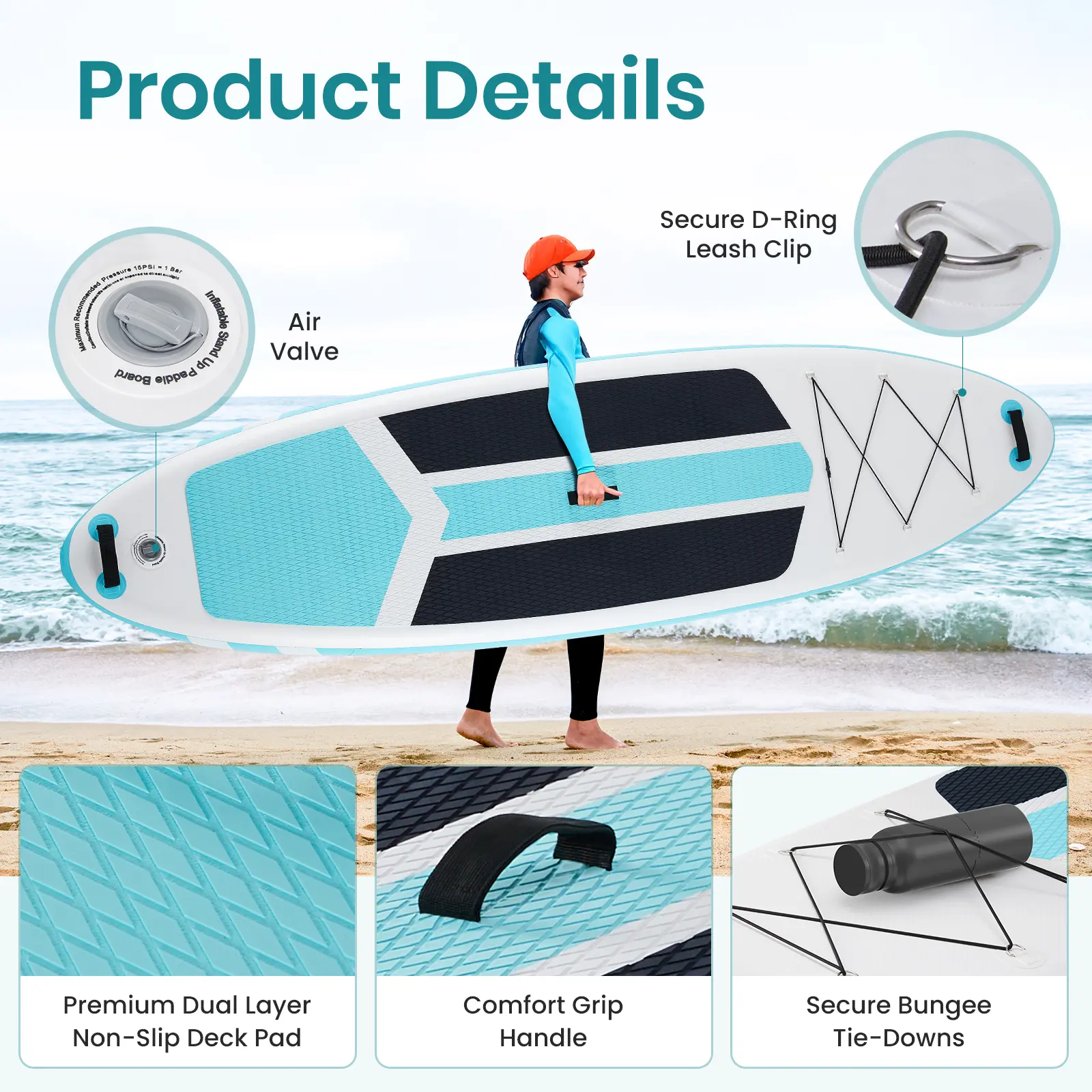 Tabla de Stand Up Paddle Hinchable Premium con Remo 2 en 1, Diseño Ancho y Estable, y Superficie Antideslizante y Cómoda para Adultos y Jóvenes