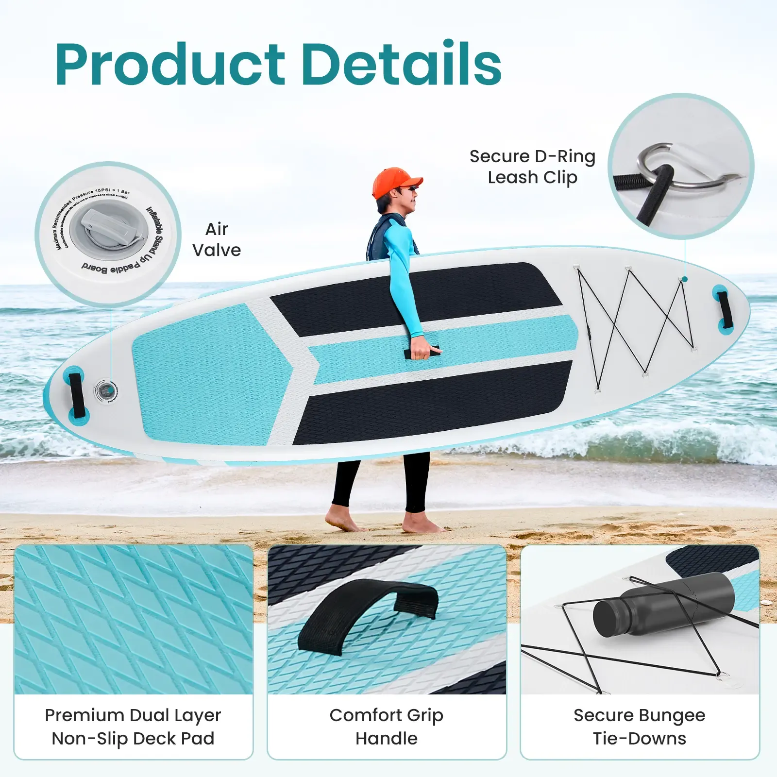 Tabla de Stand Up Paddle Hinchable Premium con Remo 2 en 1, Diseño Ancho y Estable, y Superficie Antideslizante y Cómoda para Adultos y Jóvenes