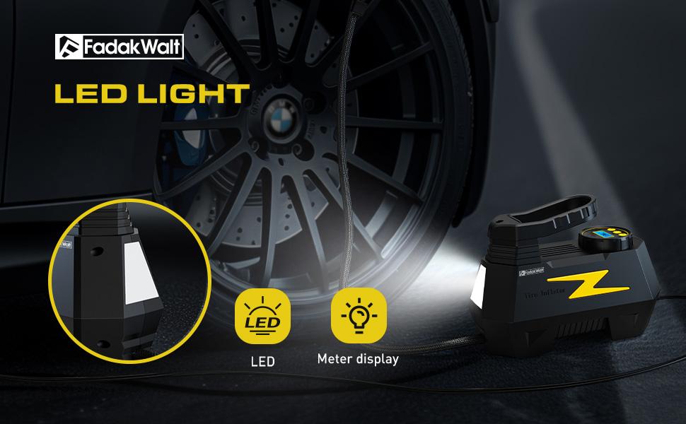 Fadakwalt Tire Inflator Portable Air Compressor DC 12V LED Display 150PSI Gauge for Car Tires Motorcycles Bikes Balls Safe Reliable Compact Design
