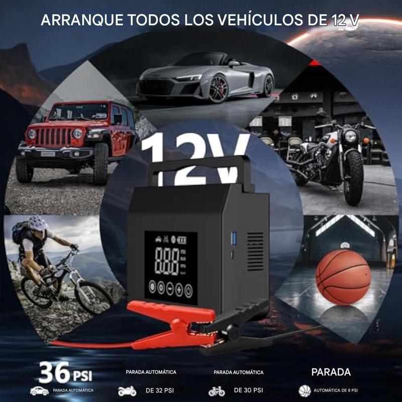 Arrancador de Auto Portátil 4000A con Compresor de Aire 150 PSI y Luz LED – Batería 15000 mAh para Gasolina y Diésel hasta 8.0 L