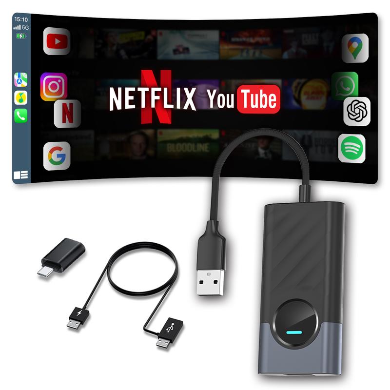 2026 Los adaptadores inalámbricos de carplay aibox admiten la aplicación Netflix / YouTube / tiktok para reproducir vídeos en la pantalla del automóvil (no admiten vehículos con carplay inalámbrico incorporado), versión avanzada 4G + 32G, funcionamiento e