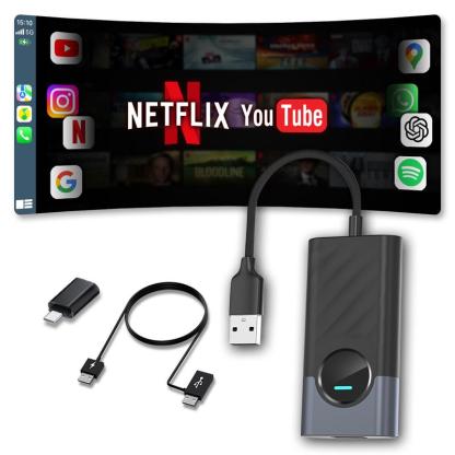 2026 Los adaptadores inalámbricos de carplay aibox admiten la aplicación Netflix / YouTube / tiktok para reproducir vídeos en la pantalla del automóvil (no admiten vehículos con carplay inalámbrico incorporado), versión avanzada 4G + 32G, funcionamiento e