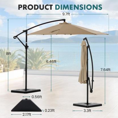 【Con base】 Sombrilla excéntrica de 10 pies para patio exterior (con base) — Inclinación y manivela sencillas, pantalla de poliéster ajustable para jardín, patio trasero y zona de piscina.