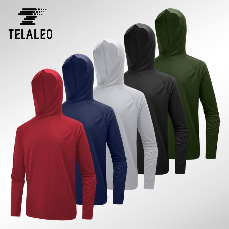Conjunto deportivo de manga larga con capucha para hombre (paquete de 5) - Camisetas de running de secado rápido con aberturas para los pulgares