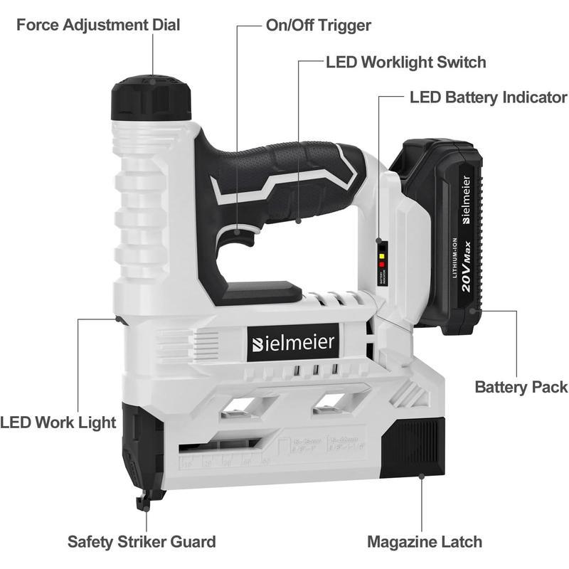 Pistola de clavos inalámbrica de 20 V, calibre 18, 2 en 1, para tapicería y carpintería. Grapadora eléctrica mejorada. Incluye batería de 2 Ah y 1600 grapas y clavos.