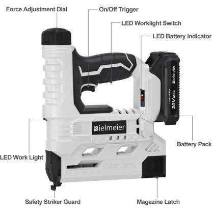 Pistola de clavos inalámbrica de 20 V, calibre 18, 2 en 1, para tapicería y carpintería. Grapadora eléctrica mejorada. Incluye batería de 2 Ah y 1600 grapas y clavos.