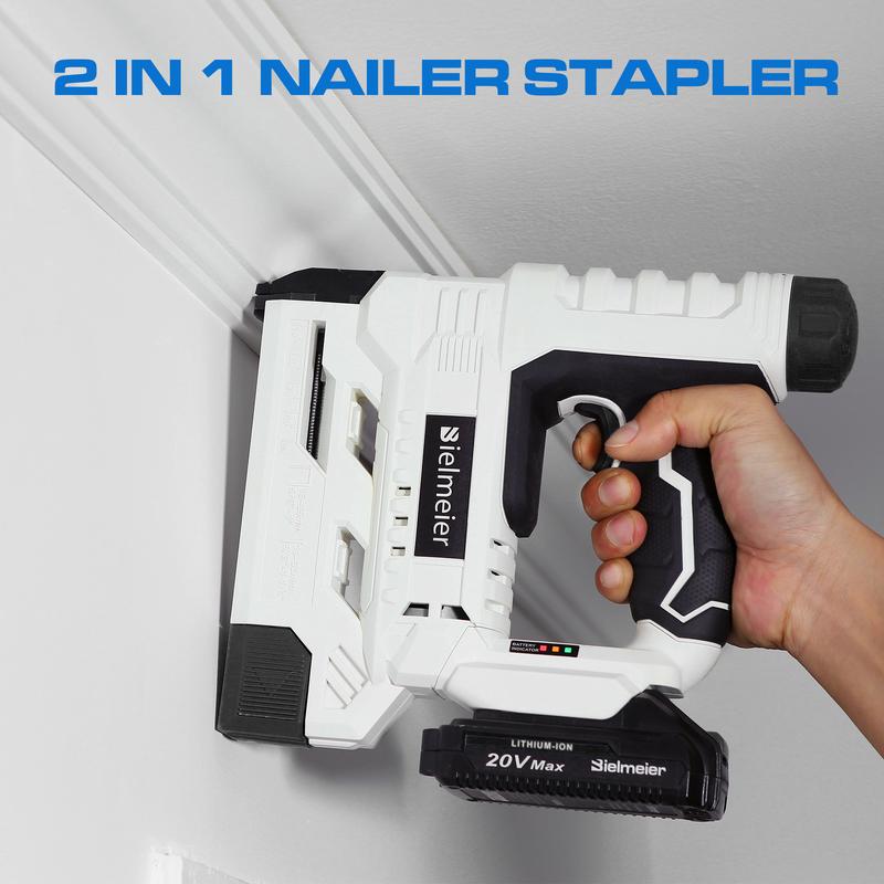 20V Nail Gun Battery Powered, 18 Gauge 2 in 1 Cordless Brad Nailer Stapler for Upholstery and Carpentry,  Upgraded Electric Staple Gun Include 2.0Ah Battery, 1600 Staples and Nails
