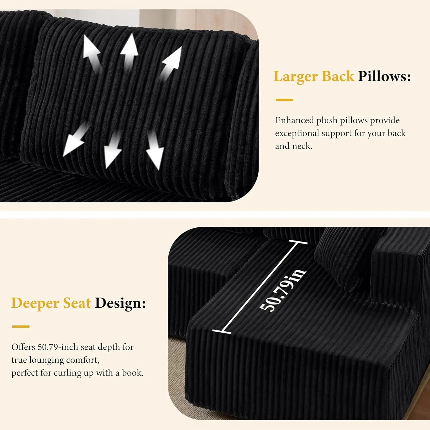 [Envío de 3 o 2 paquetes] [Sofá seccional] Sofá seccional modular en forma de U, tela de pana comprimida, sofá cama de estilo moderno para sala de estar, diseño reclinable que ahorra espacio - Sofá seccional convertible de pana