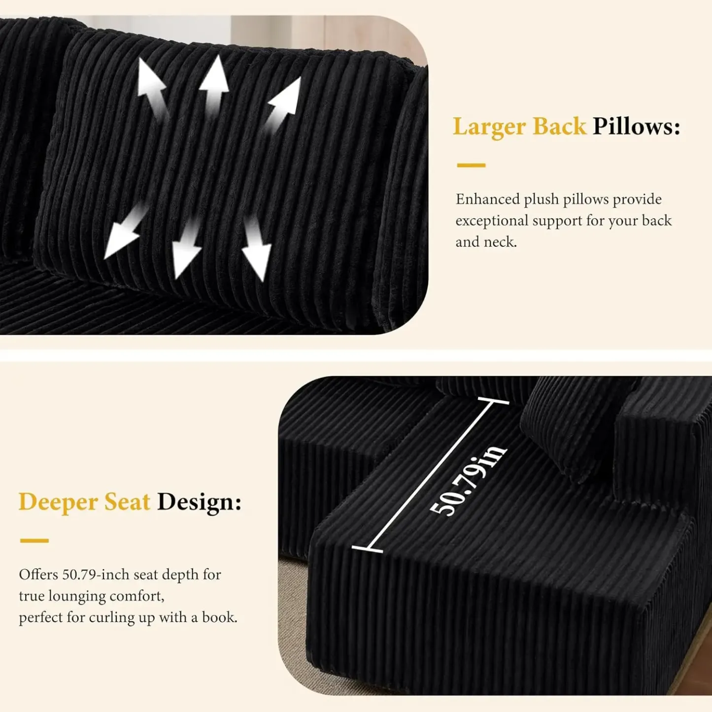 [Envío de 3 o 2 paquetes] [Sofá seccional] Sofá seccional modular en forma de U, tela de pana comprimida, sofá cama de estilo moderno para sala de estar, diseño reclinable que ahorra espacio - Sofá seccional convertible de pana