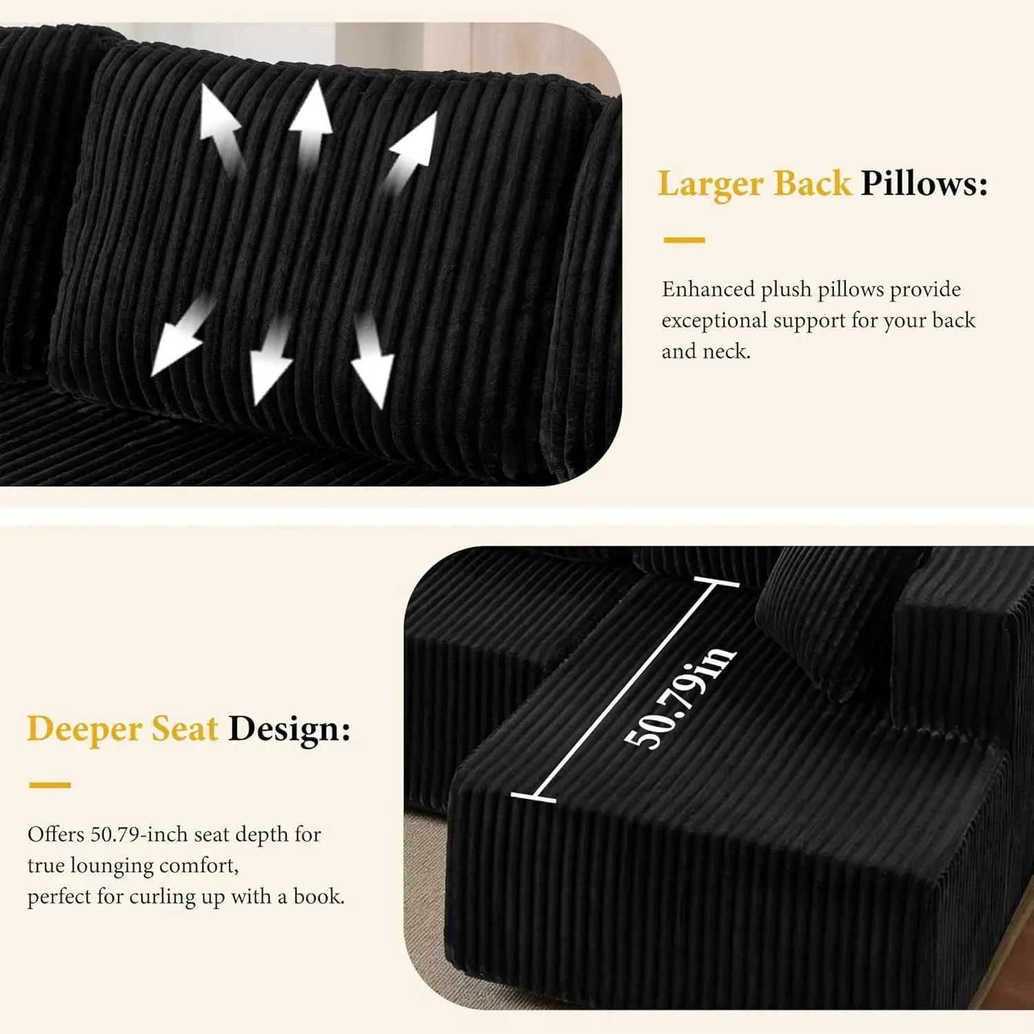 [Envío de 3 o 2 paquetes] [Sofá seccional] Sofá seccional modular en forma de U, tela de pana comprimida, sofá cama de estilo moderno para sala de estar, diseño reclinable que ahorra espacio - Sofá seccional convertible de pana