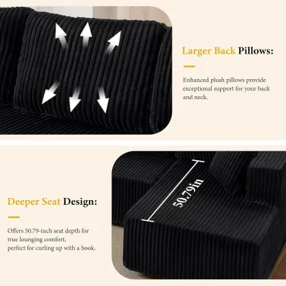 [Envío de 3 o 2 paquetes] [Sofá seccional] Sofá seccional modular en forma de U, tela de pana comprimida, sofá cama de estilo moderno para sala de estar, diseño reclinable que ahorra espacio - Sofá seccional convertible de pana