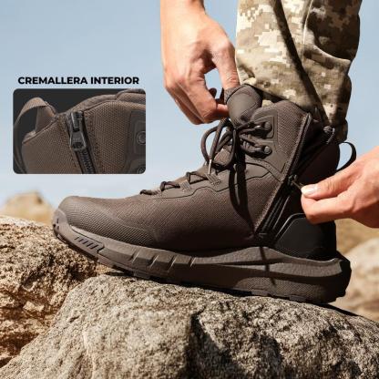 Botas de seguridad y militares de caña alta, color negro, fabricadas con tejido Oxford, forro de malla, cuero vegano y suela de goma ETPU, ideales para actividades al aire libre y trabajos de seguridad para hombres.