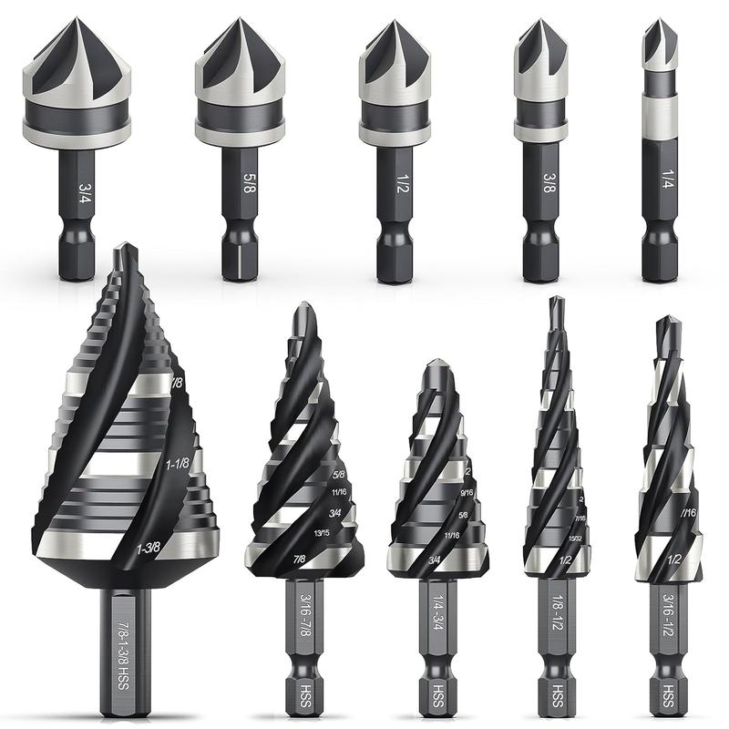 Juego de 10 brocas escalonadas HSS nitruradas y brocas avellanadas para metal, aluminio, madera y plástico. Proyectos de bricolaje de alta calidad para el hogar.