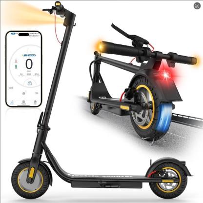 Patinetes eléctricos DXH para adultos, con neumáticos de 10", motor de 500 W, hasta 30 km/h y 32 km de autonomía. Potente patinete eléctrico con app, portátil, con luces y plegable con frenos dobles.