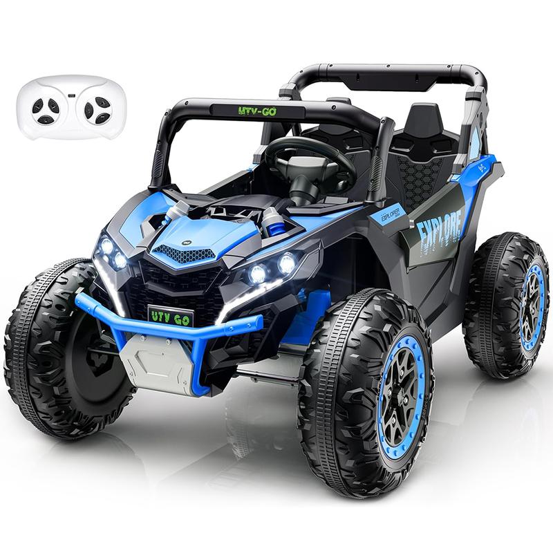 EM-KC03) Coche eléctrico montable de 2 plazas para niños, UTV todoterreno 4WD, con batería de gran capacidad de 7 Ah, control remoto, cinturón de seguridad, bocina, música y luces; ideal para niños de 3 a 8 años.