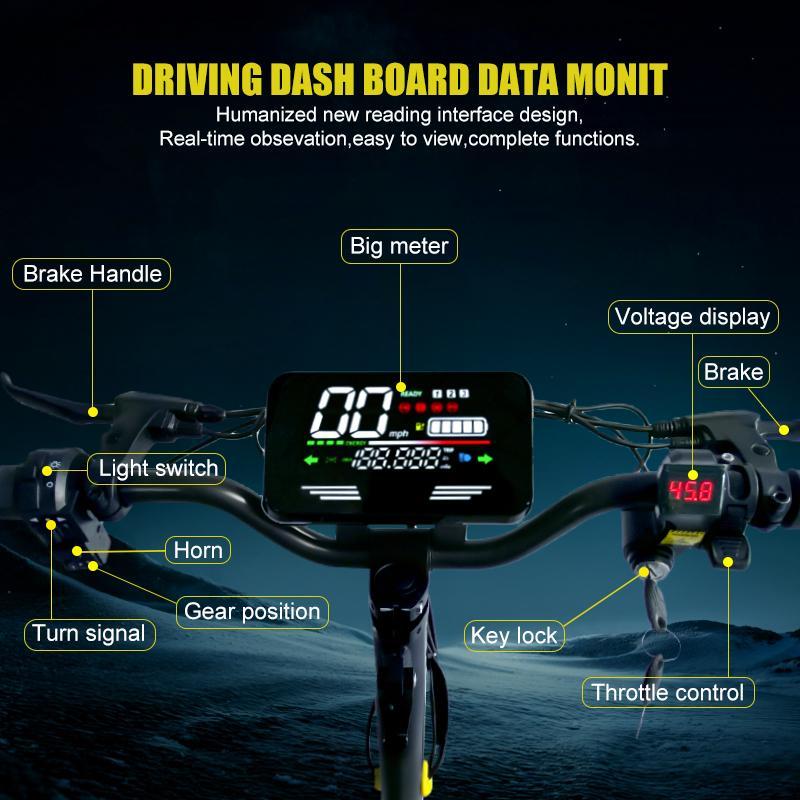 Patinete Eléctrico Todoterreno Plegable, Motor 1200W, Velocidad Hasta 30 mph (20/40 mi), Doble Amortiguación, Capacidad 330 lb, Plegado en 3 Segundos