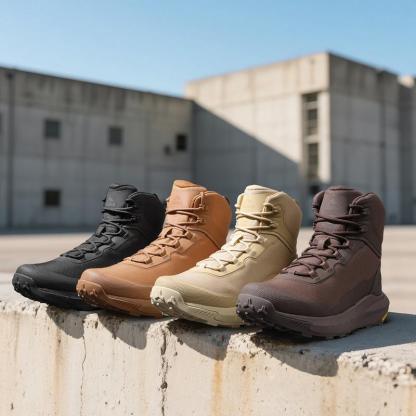 Botas de seguridad y militares de caña alta, color negro, fabricadas con tejido Oxford, forro de malla, cuero vegano y suela de goma ETPU, ideales para actividades al aire libre y trabajos de seguridad para hombres.