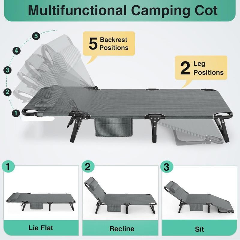 Silla de playa plegable con respaldo acolchado y ajuste en 5 posiciones, adecuada para acampadas al aire libre y uso en interiores.