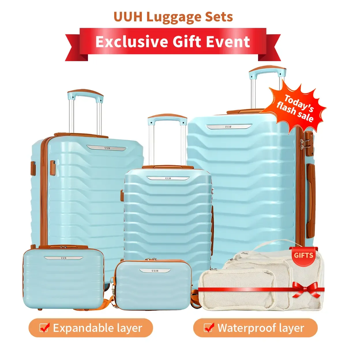 Juegos de equipaje UUH (8 piezas) con cerraduras TSA: maletas de viaje, básicas y funcionales, con ruedas giratorias y cerradura TSA, ligeras y económicas.