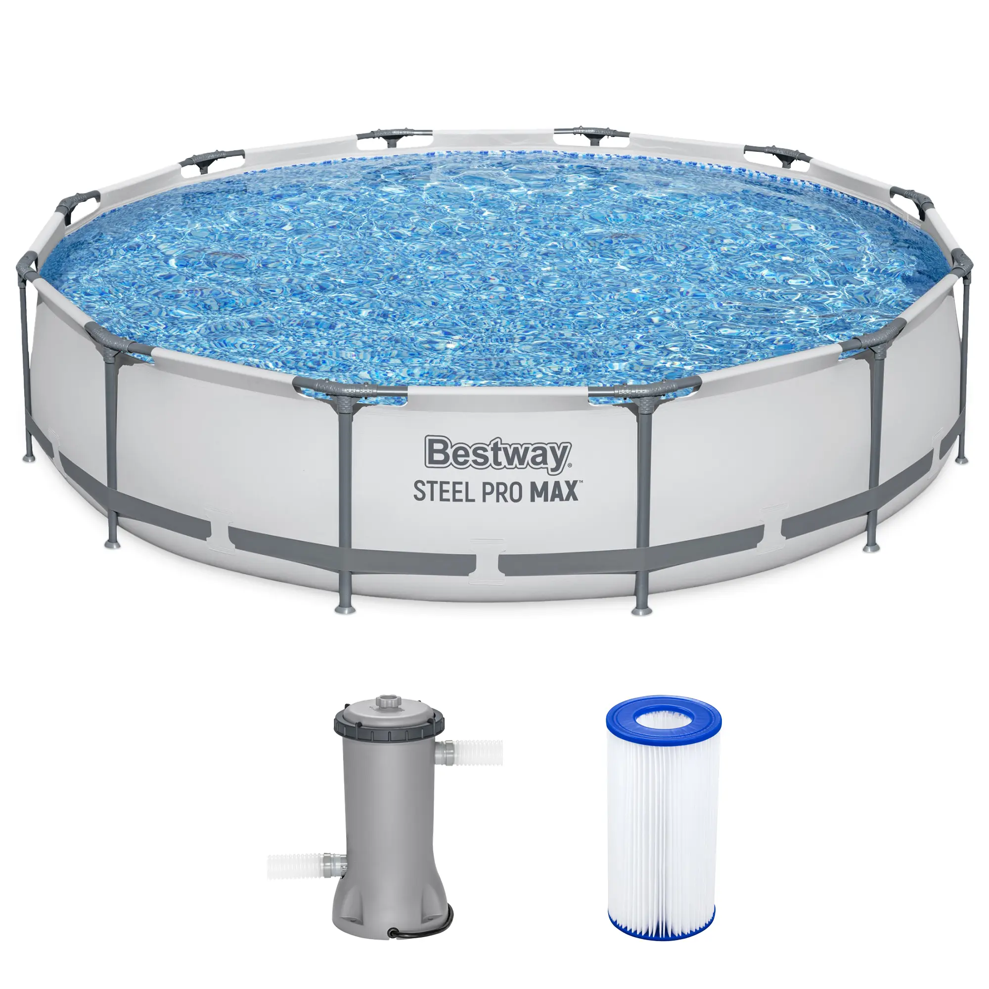 Piscina redonda desmontable Bestway Steel Pro MAX para exteriores con bomba — 30 a 42 pulgadas de profundidad